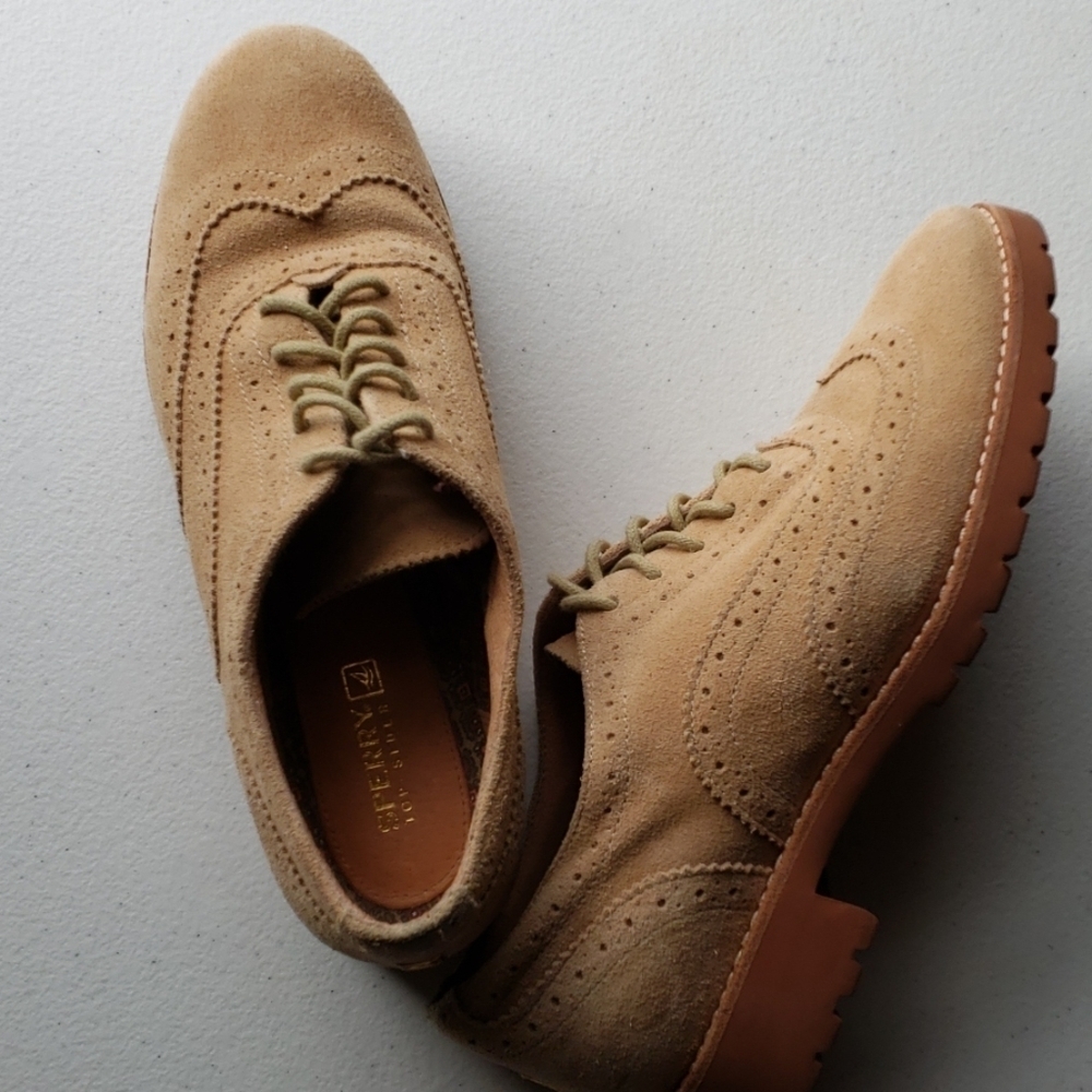 Sperry topsiders suede oxford tan lace up EUC